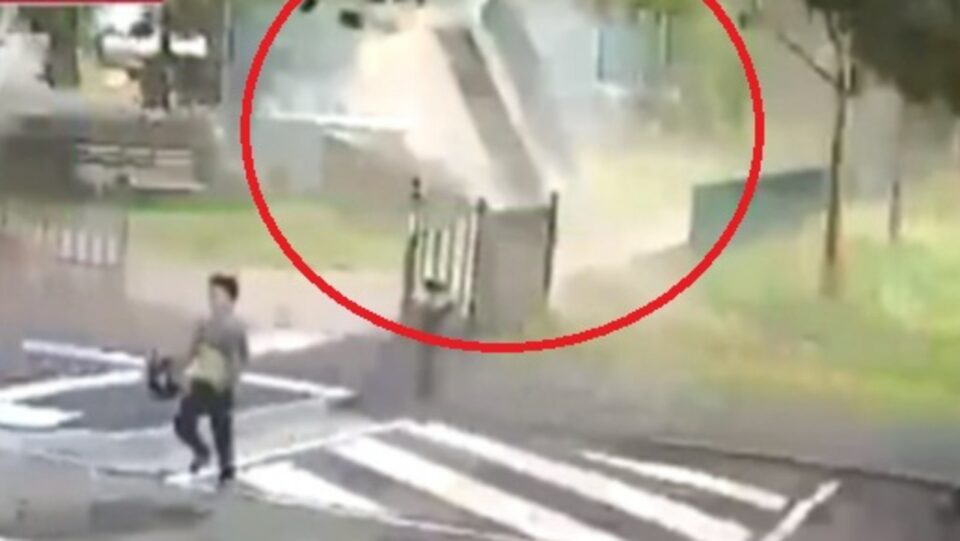 Boy’s near miss with flying metal sheet