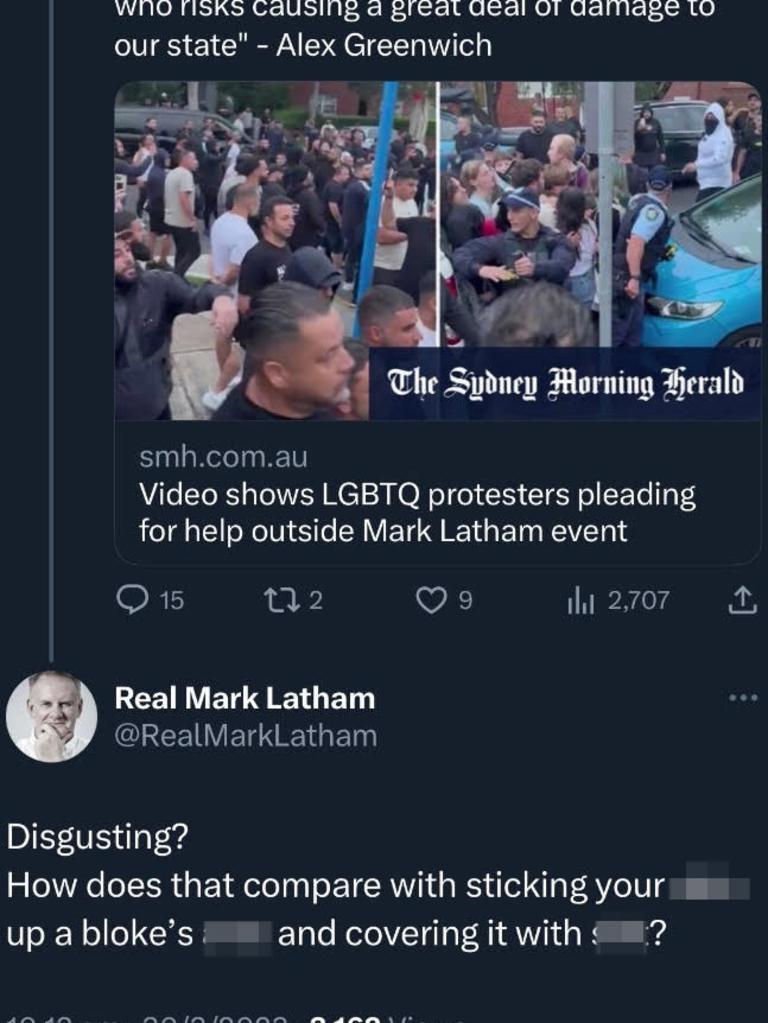 Latham doubles down after gay tweet saga