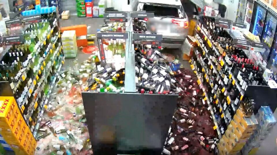 Shocking CCTV as bottle shop wrecked in ram raid