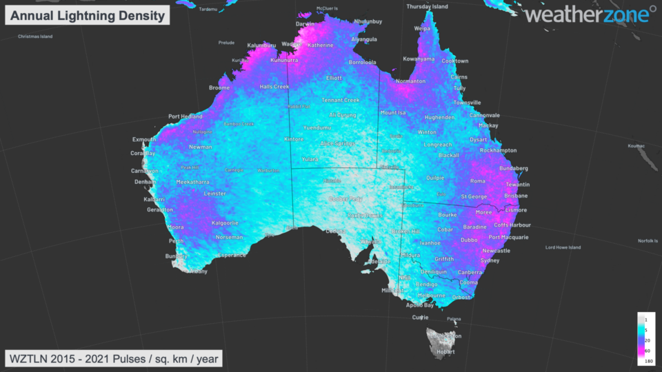 Map shows Aussie places hit by lightning