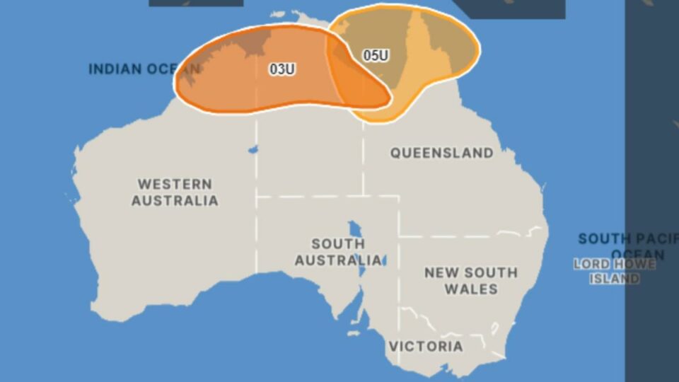 Two cyclones forming at once off Australian coast