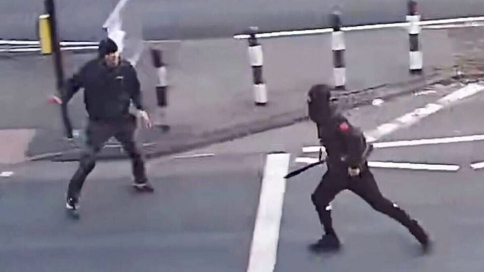 Terrifying moment man attacked with machete