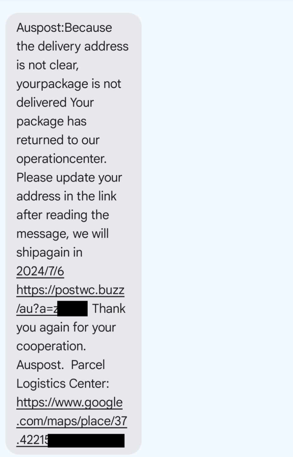 Warning as scammers using fake Auspost link