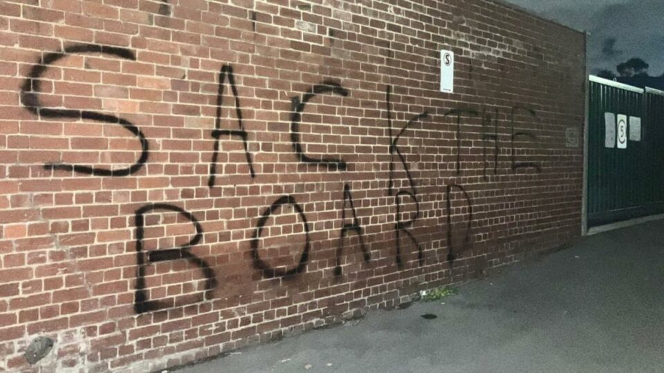 ‘Sack the board’: Fans graffiti Blues HQ after loss
